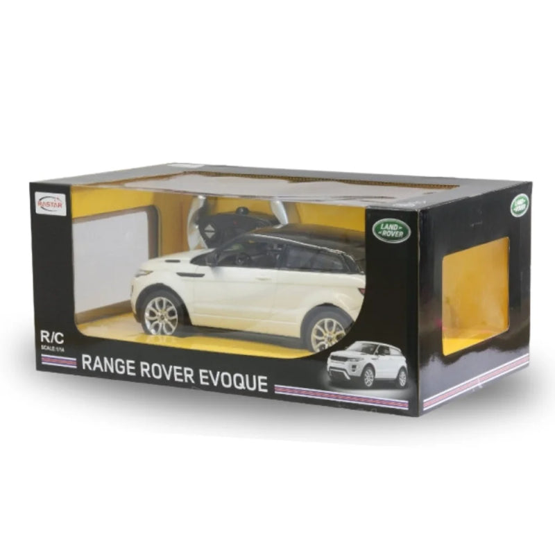 Boxed Range Rover Evoque toy car for kids - 1:14 scale remote control model in white.