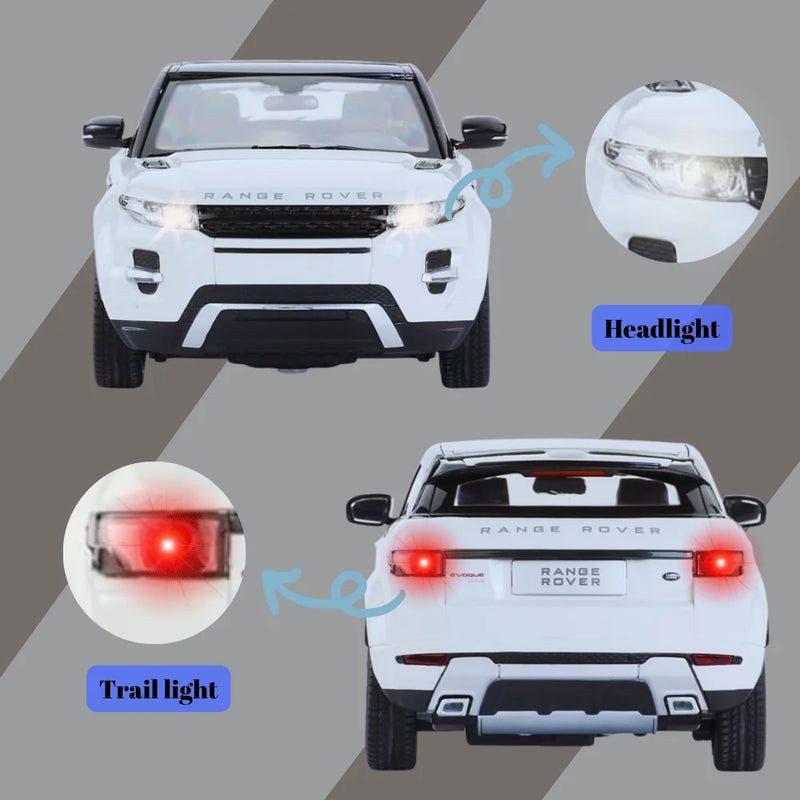 Range Rover toy car headlight and tail light features - realistic lighting on remote control vehicle.