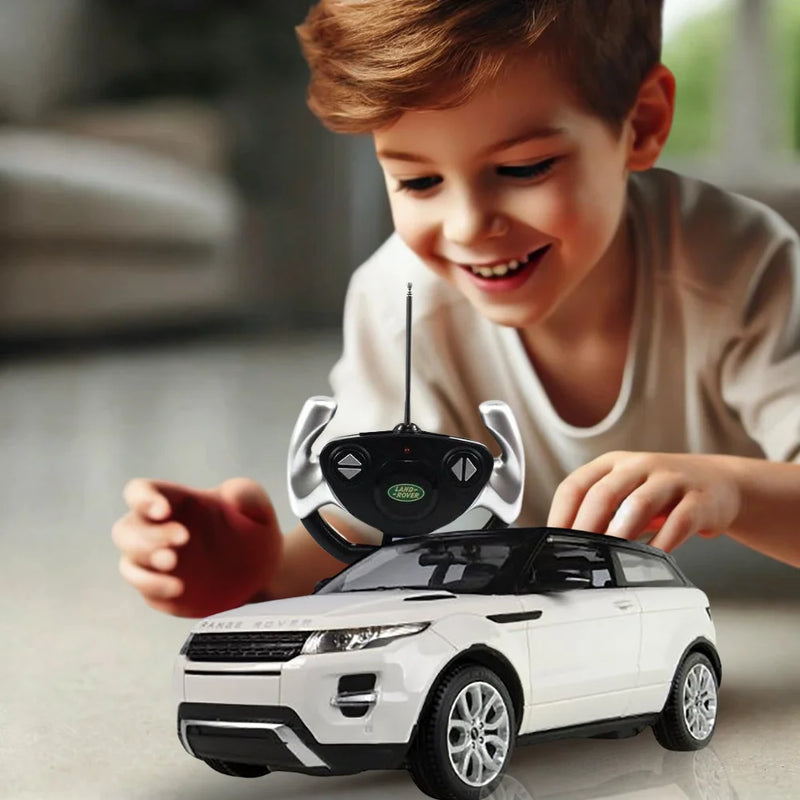 Child playing with Range Rover toy car - remote control vehicle with realistic design and easy-to-use remote
