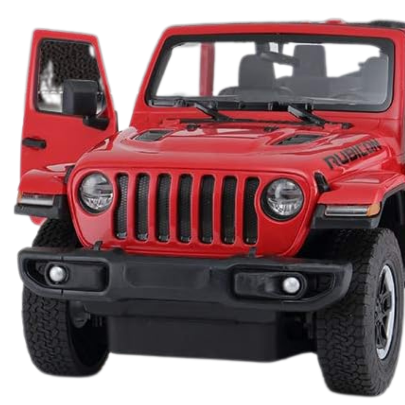 Front close-up view of RC Jeep Wrangler 4x4 with detailed grille and headlights