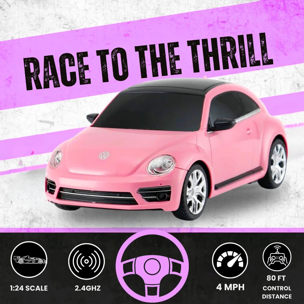 RC Volkswagen Beetle Car - Ready for a thrilling race with this stylish pink Volkswagen Beetle remote control car.