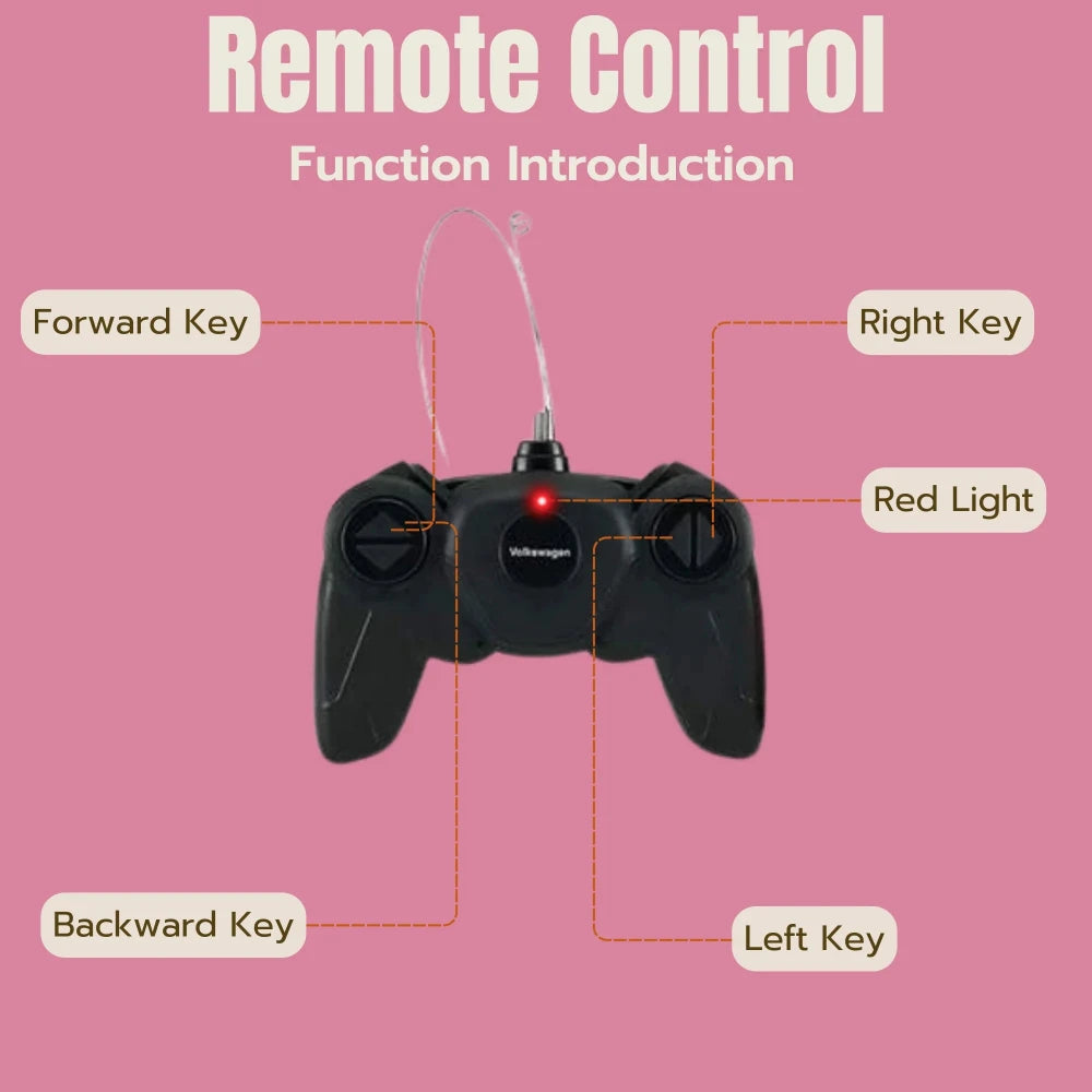 Remote Control Function Introduction for RC Volkswagen Beetle - Simple control layout with LED indicator.