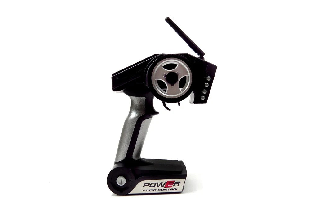 Black and silver remote control with 'Power' branding on a white background