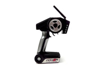 Black and silver remote control with 'Power' branding on a white background
