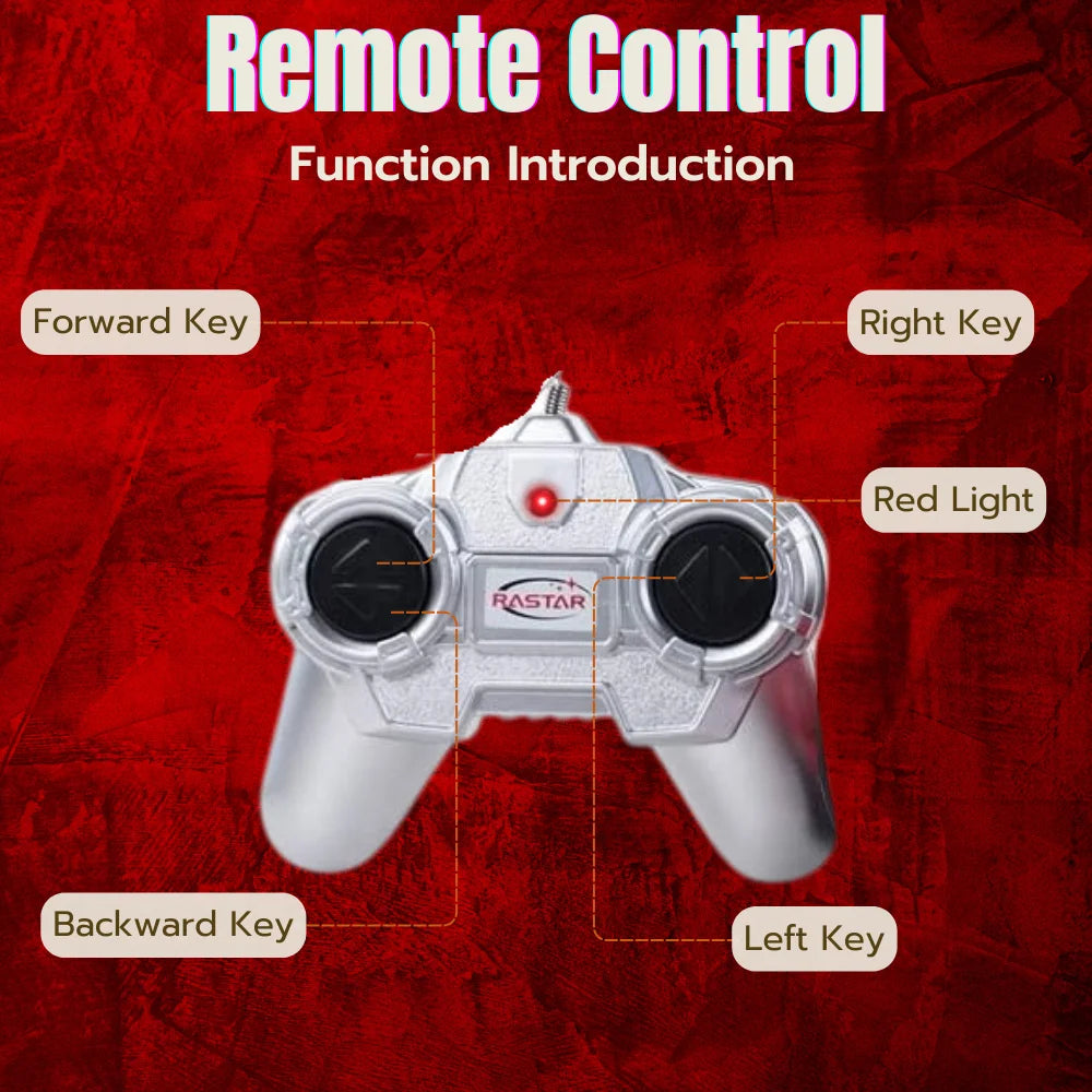 Remote control instructions for the Mini Cooper RC car showing key functions and controls