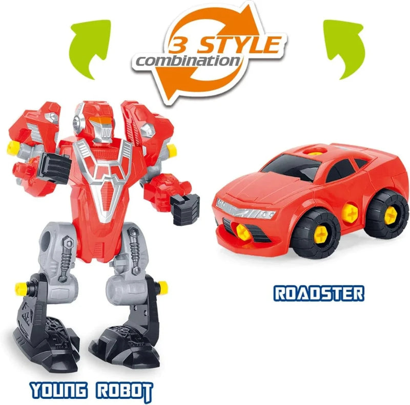 Robot and roadster toy set - 3-style combination robot car for kids' imaginative play.