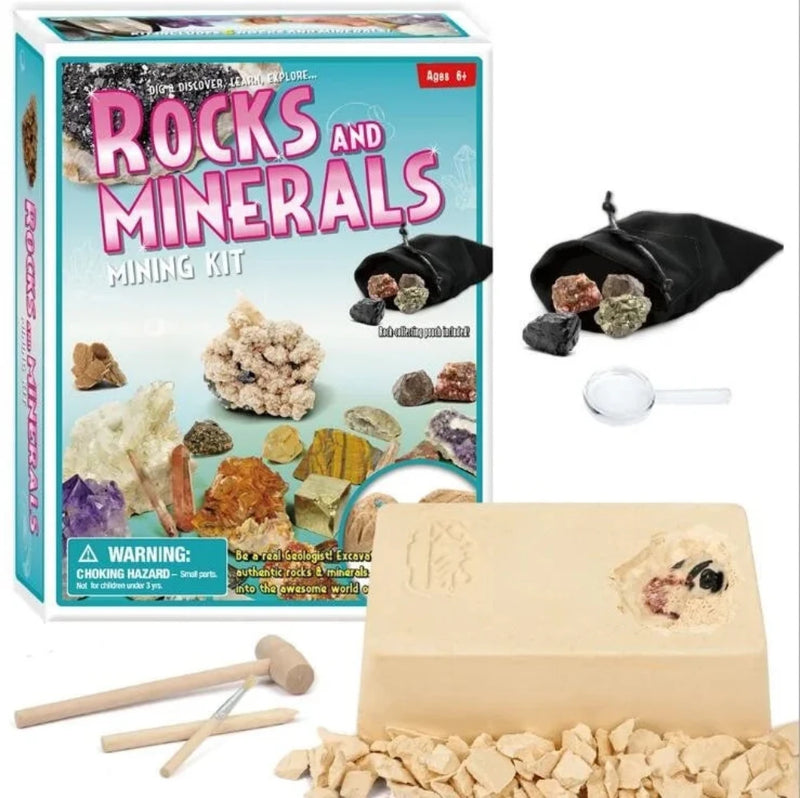 Excavation block and tools included in Rocks and Minerals Mining Kit, offering hands-on geology exploration for children