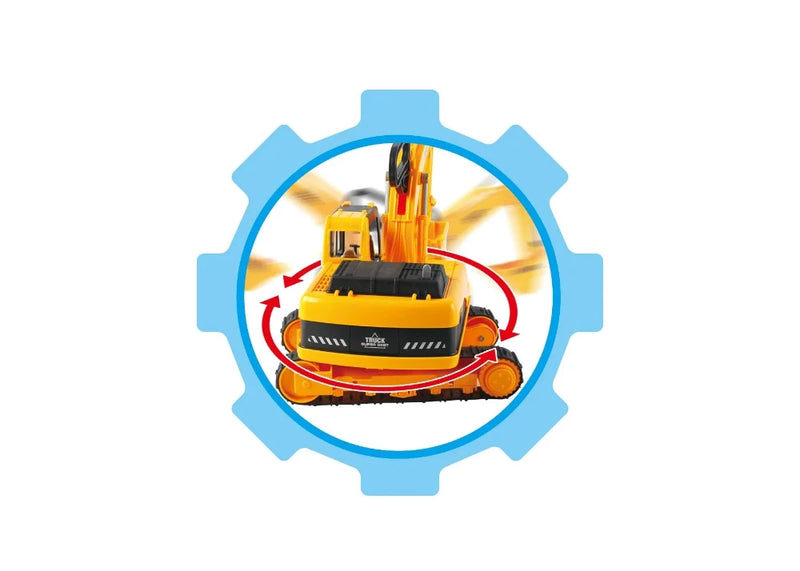 Rotating base of large yellow excavator toy for realistic play