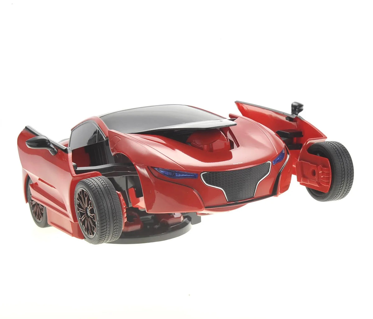 Red toy car on a white background