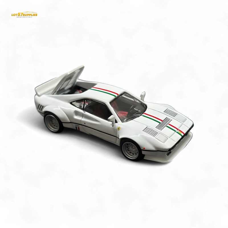 Model car with open doors on a white background