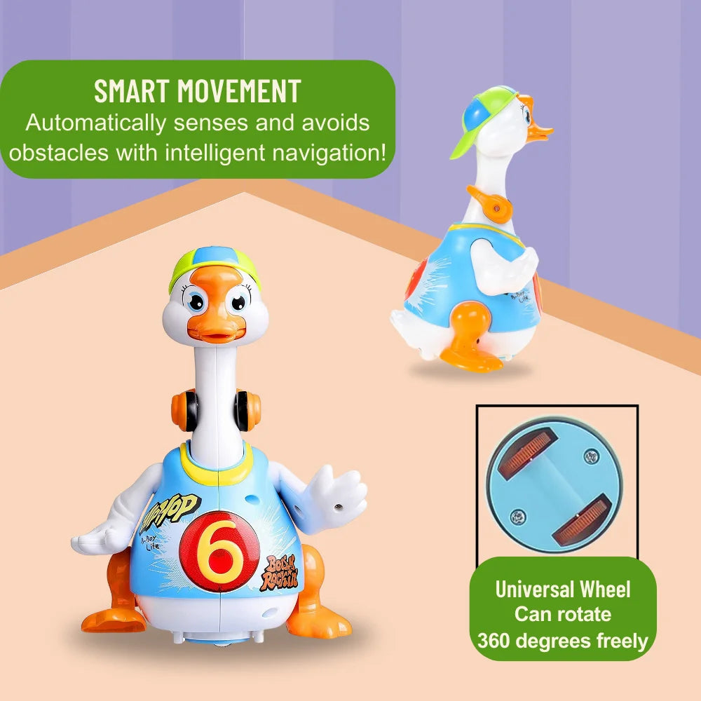 Hip Hop Goose toy with smart movement features, showcasing its obstacle-sensing abilities.