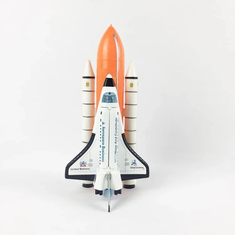 Toy space shuttle with rocket launch pad, designed for imaginative space-themed play