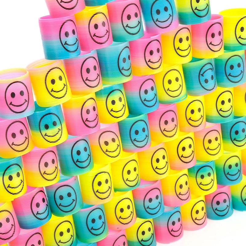 Stacked Mini Rainbow Emoticon Coil Springs - a cheerful display of colorful coil springs with smiling faces