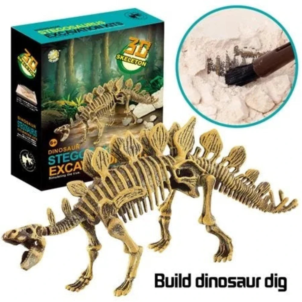 Stegosaurus skeleton excavation kit with tools and fossil blocks - ideal dinosaur dig toy for young paleontologists.