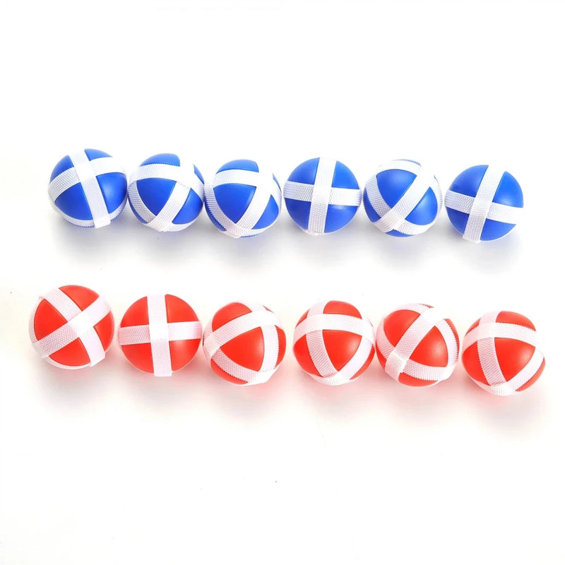 Set of blue and red sticky balls designed for the dart ball game.