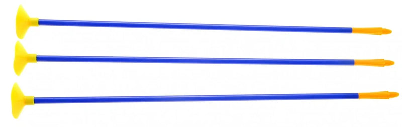 Set of three blue suction cup arrows for kids’ bow and arrow toy, ideal for safe indoor and outdoor play.