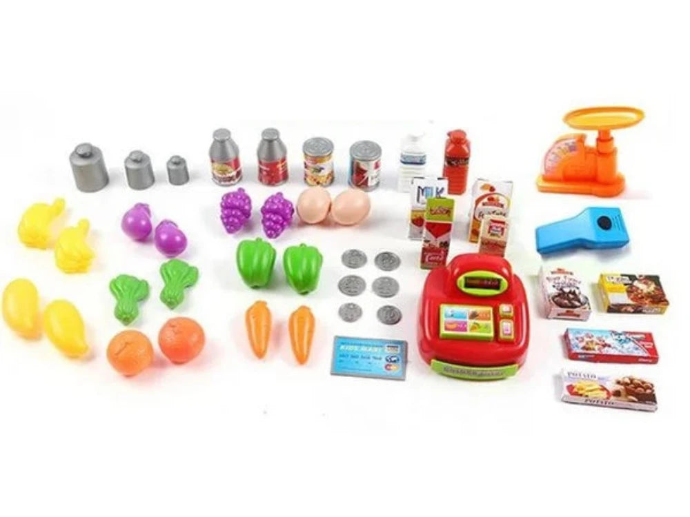 Supermarket Playset Accessories - Fruits, Vegetables, Cash Register, and Scale for Kids Shopping Fun