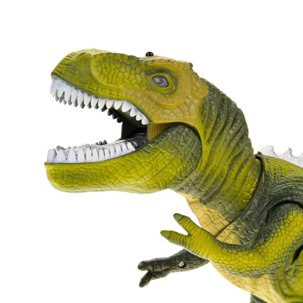 Close-up of T-Rex dinosaur toy showcasing detailed jaw, teeth, and realistic texture