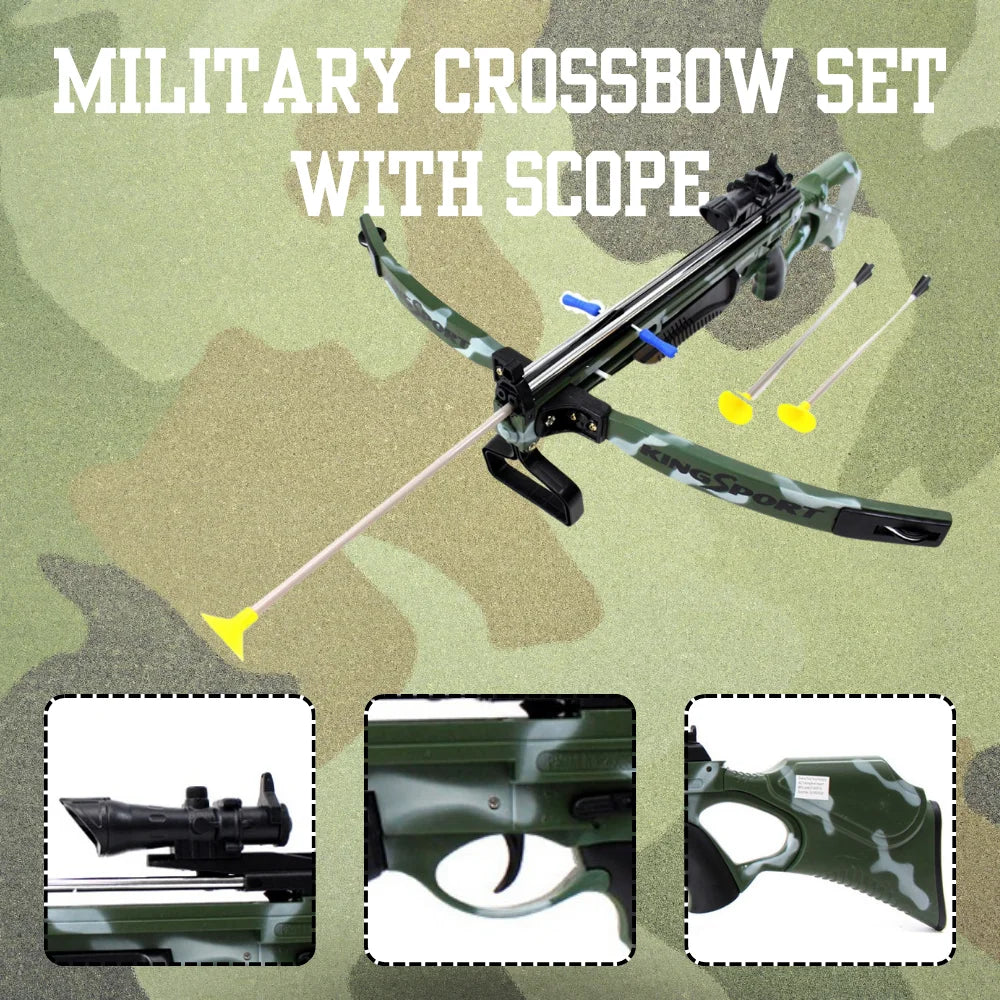 Military crossbow set with scope and arrows for accurate targeting