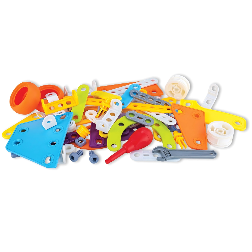 Colorful flexible parts from take apart construction toys for kids, perfect for building creativity