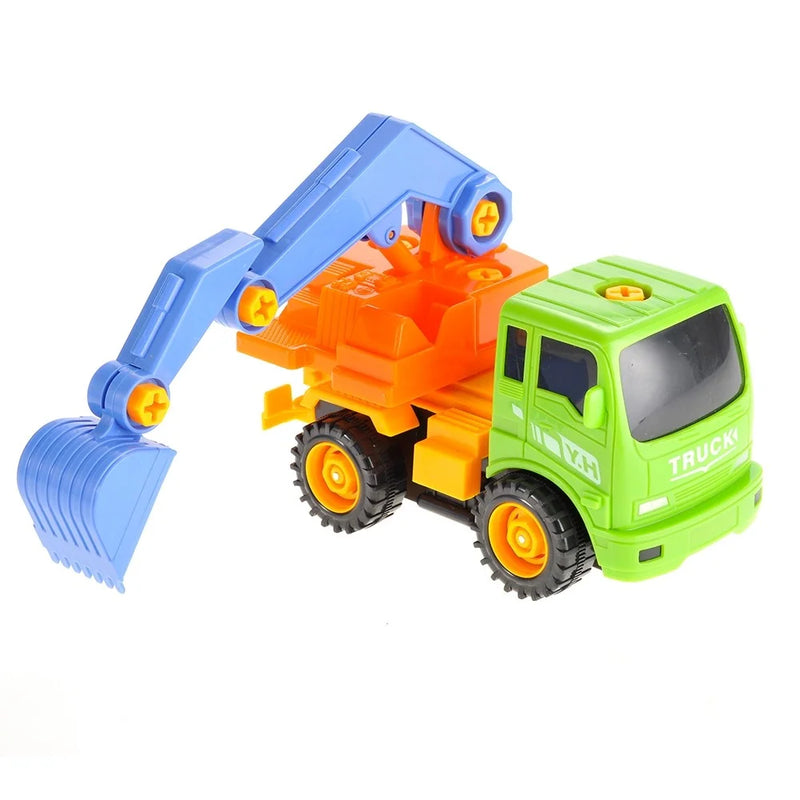 Take-apart excavator and dump truck toy set, encouraging problem-solving and creative assembly skills.