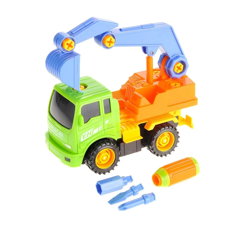 Take-apart excavator toy truck with accessories, promoting hands-on building and imaginative play