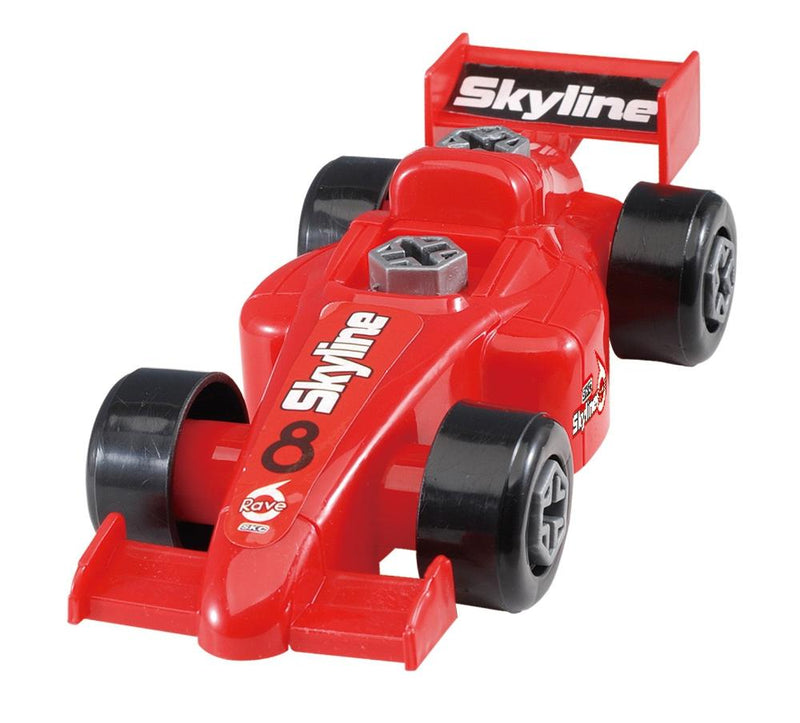 Red take-apart racing car from the take-apart toy set, encouraging creative play and mechanical exploration for kids