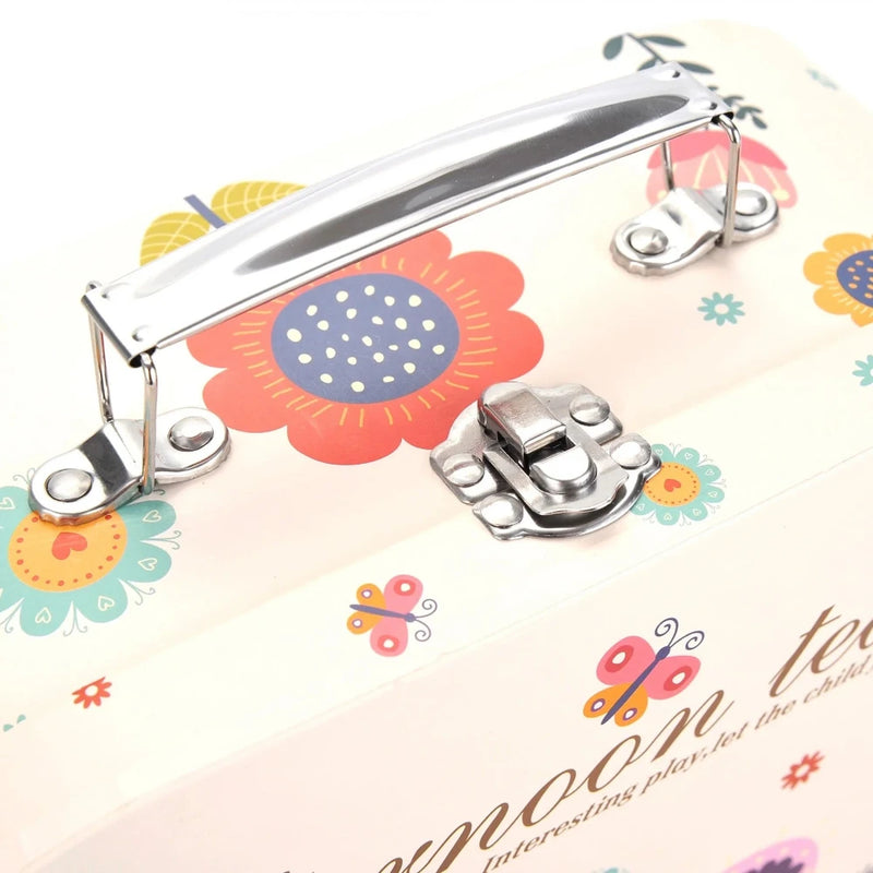 Floral tea set case designed for girls, ideal for tea party sets for little girls and toddler tea time play.