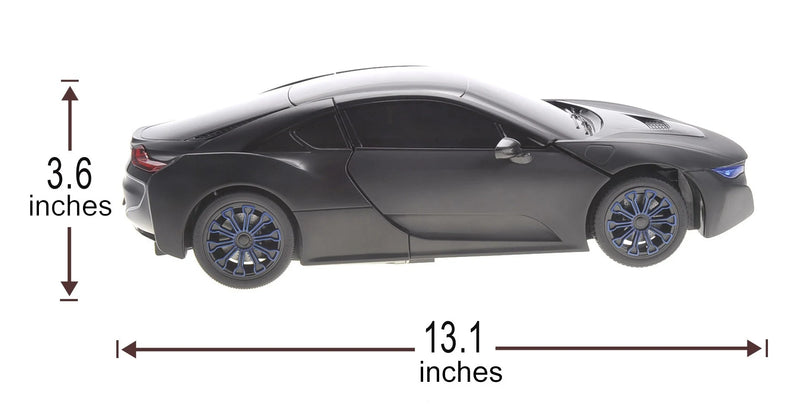 Model car with dimensions indicated on a white background