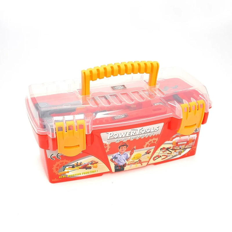 Toy tool box playset for kids with various pretend play tools, perfect for young handy manny enthusiasts
