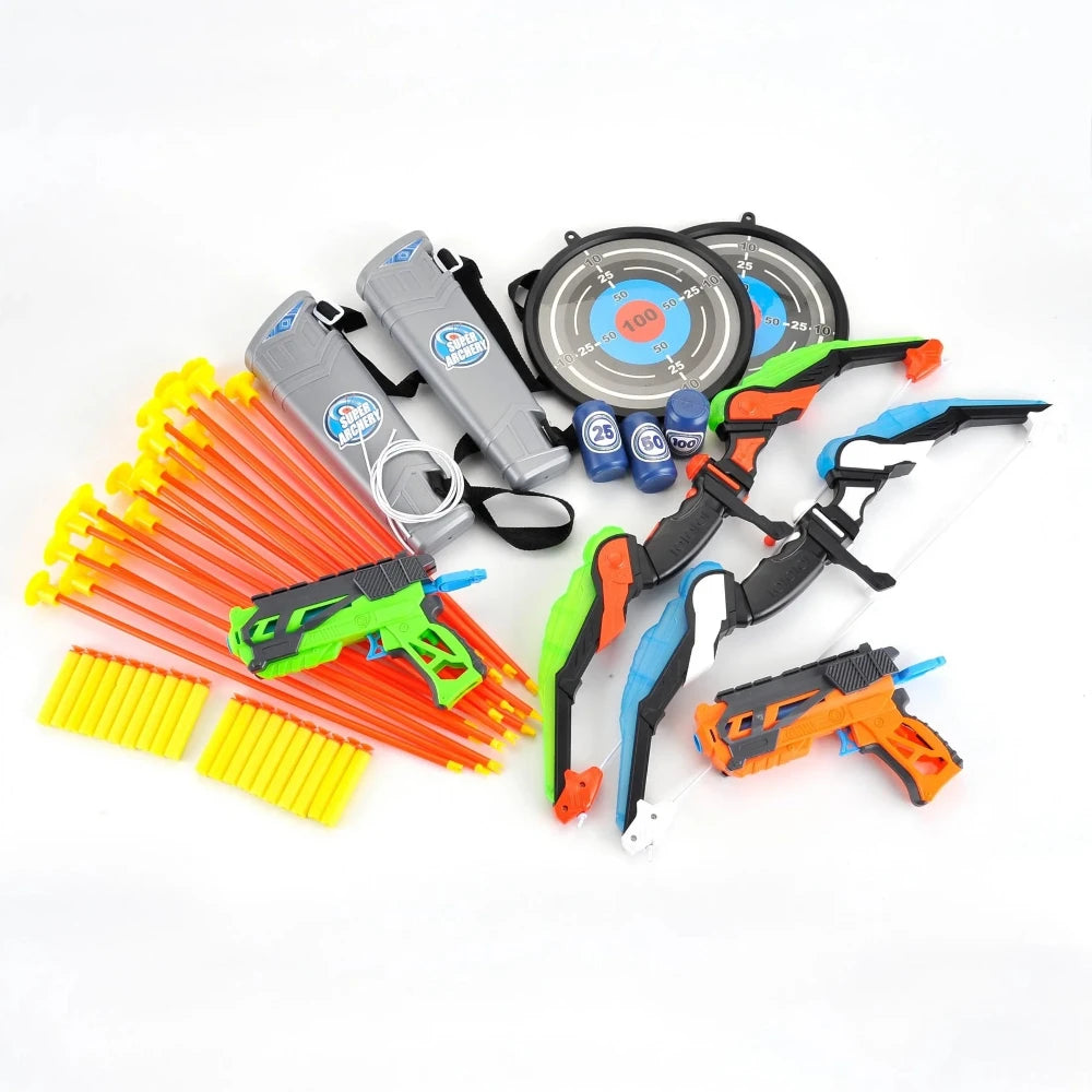 LED Light Up Archery Toy Bow & Arrow Set with Suction Cup Arrows – Blue, Green & 2 Dart Shooters