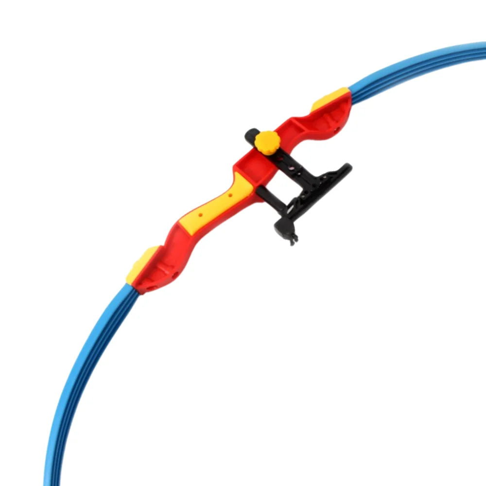 "Close-up of a colorful bow from the toy archery set, designed for kids to enjoy archery games, part of the best toy archery set collection."