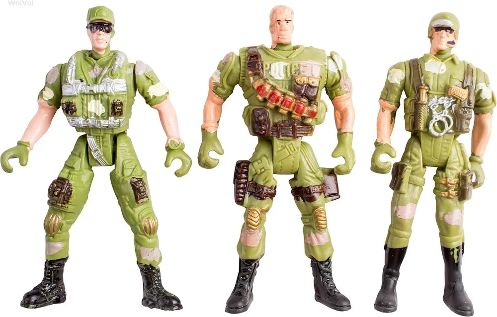 Set of three toy army action figures in military gear - ideal companion figures for military aircraft toys
