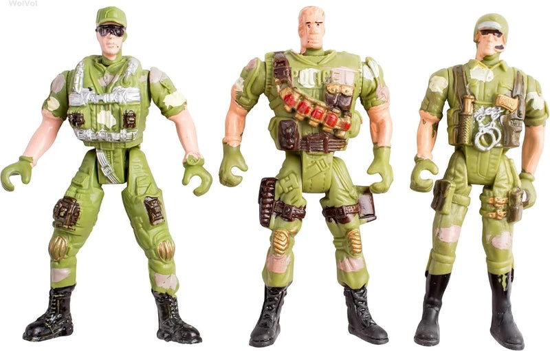 Set of three toy army action figures in military gear - ideal companion figures for military aircraft toys