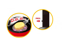 Toy frying pan with press button feature to simulate cooking sounds