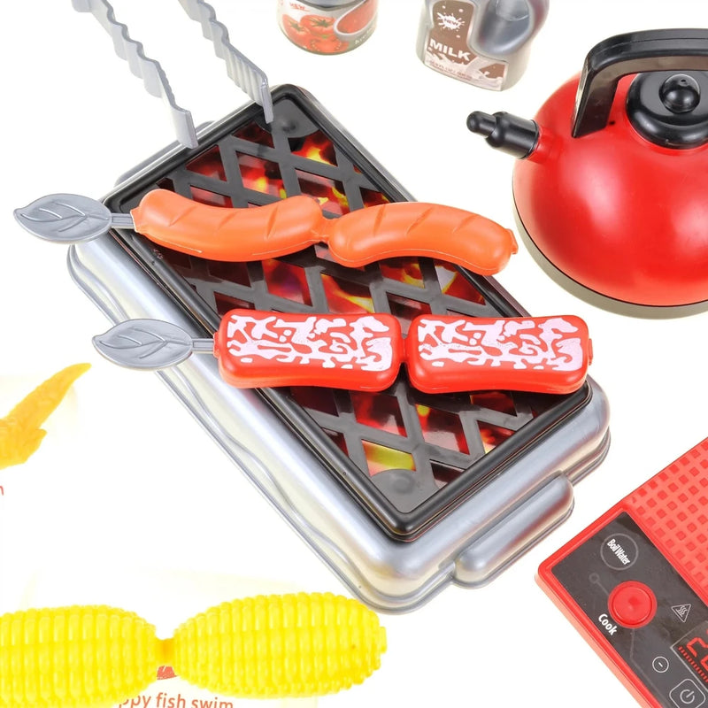 Toy grill with sausages and pretend food for kids' imaginative cooking play