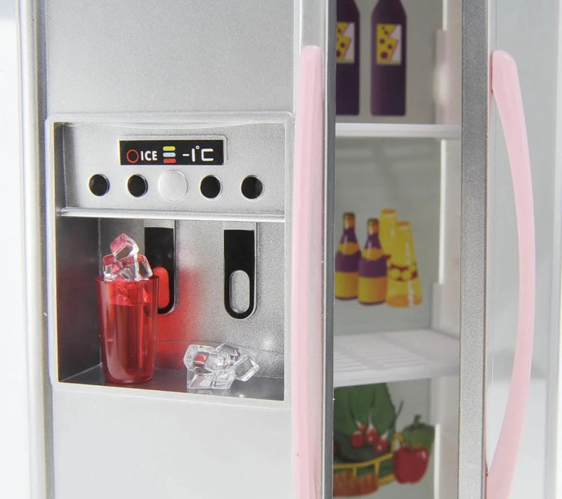 Toy refrigerator with a working ice dispenser for pretend play