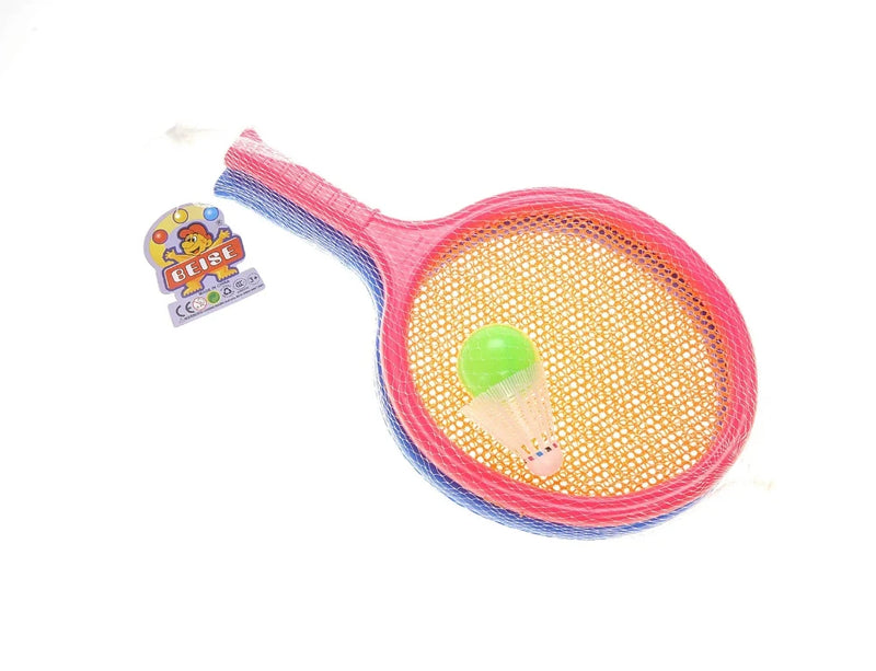 Toy racket set in packaging with shuttlecock and ball, perfect for kids' sports play