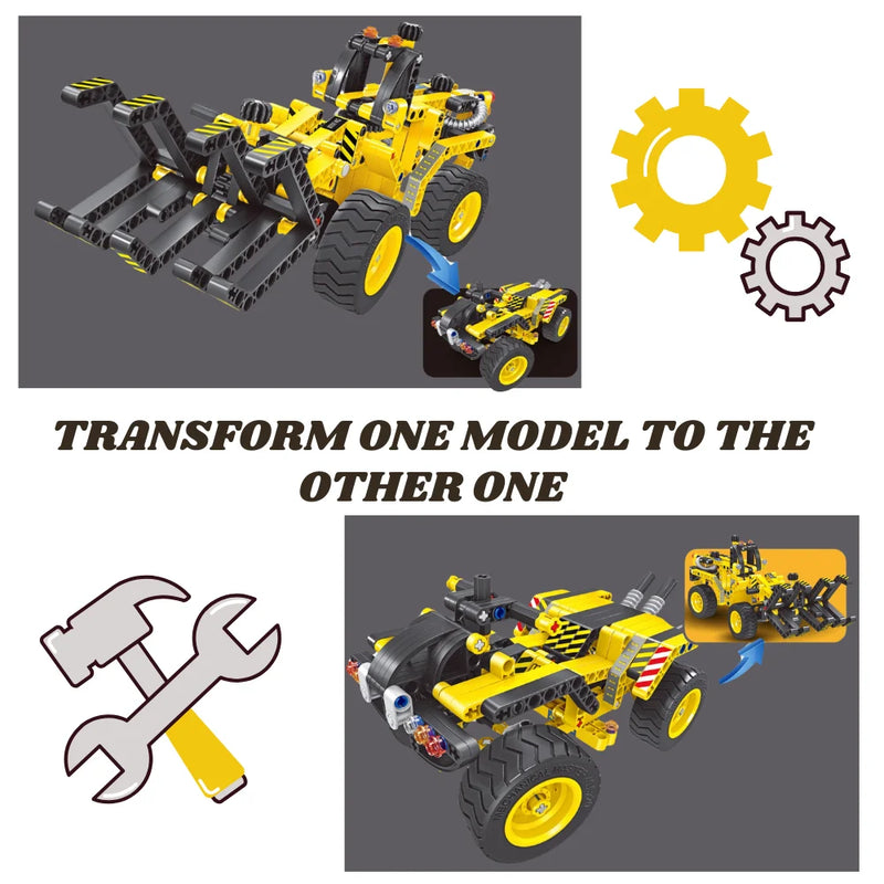 Transformable building block set featuring 2-in-1 design for constructing multiple vehicle models