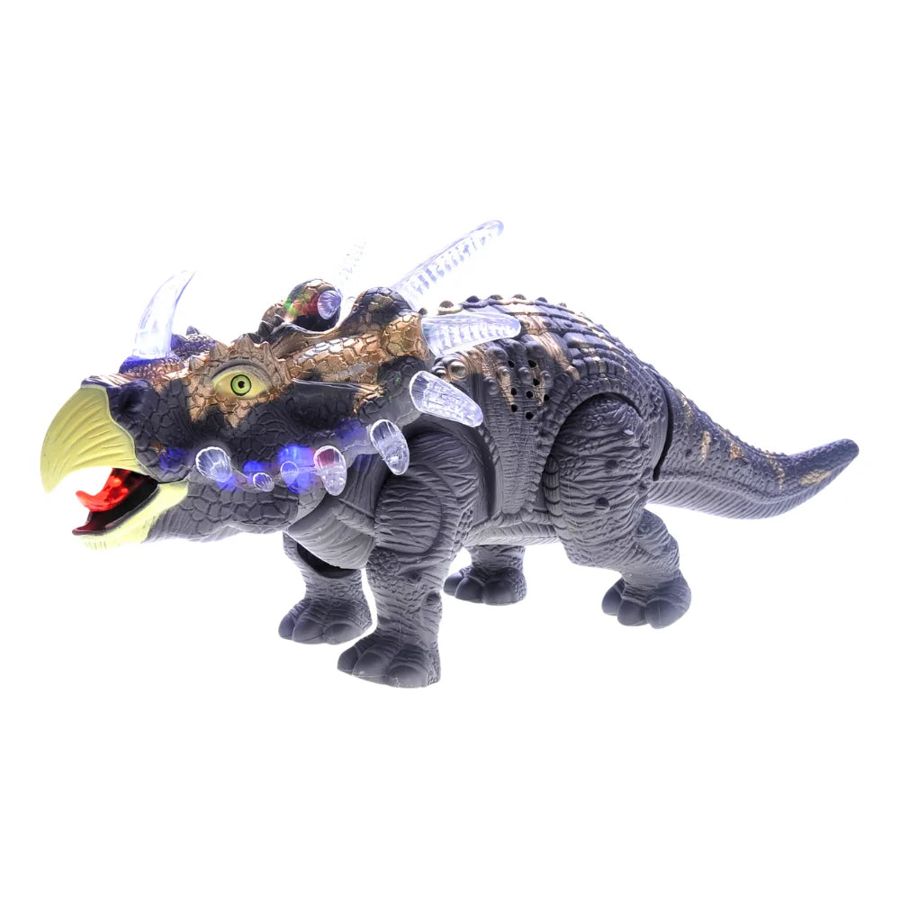 Triceratops dinosaur toy with LED lights and realistic design for kids' playtime.