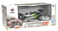 Boxed WL Toys Storm CC remote control car with branding and specifications.