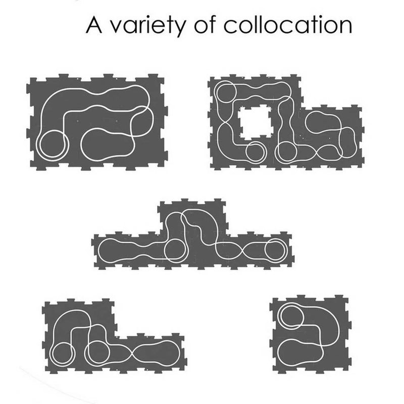 Multiple puzzle configurations for kids road map playset, offering versatile layout options for creative play.
