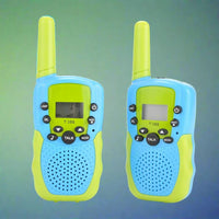Front view of blue and green walkie talkie for kids - ideal walkie talkie toy for fun communication and outdoor play.
