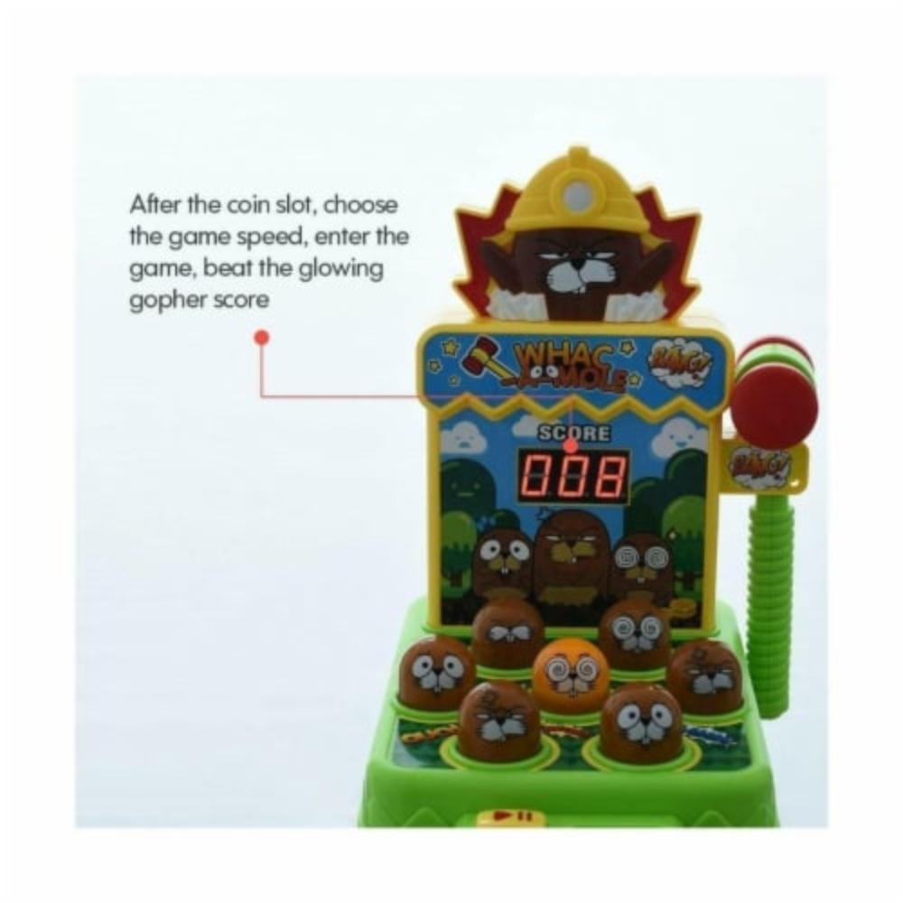 Whac-a-Mole game with instructions displayed, showing how to start the game, choose speed, and score points by hitting glowing gophers