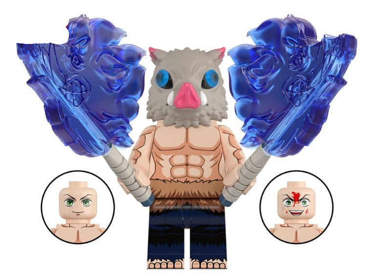 Inosuke Boar Mask Swordsman Custom Minifig Collectible Toy with Base Plate
