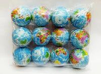 World map globe toy balls in packaging, ideal for learning geography.